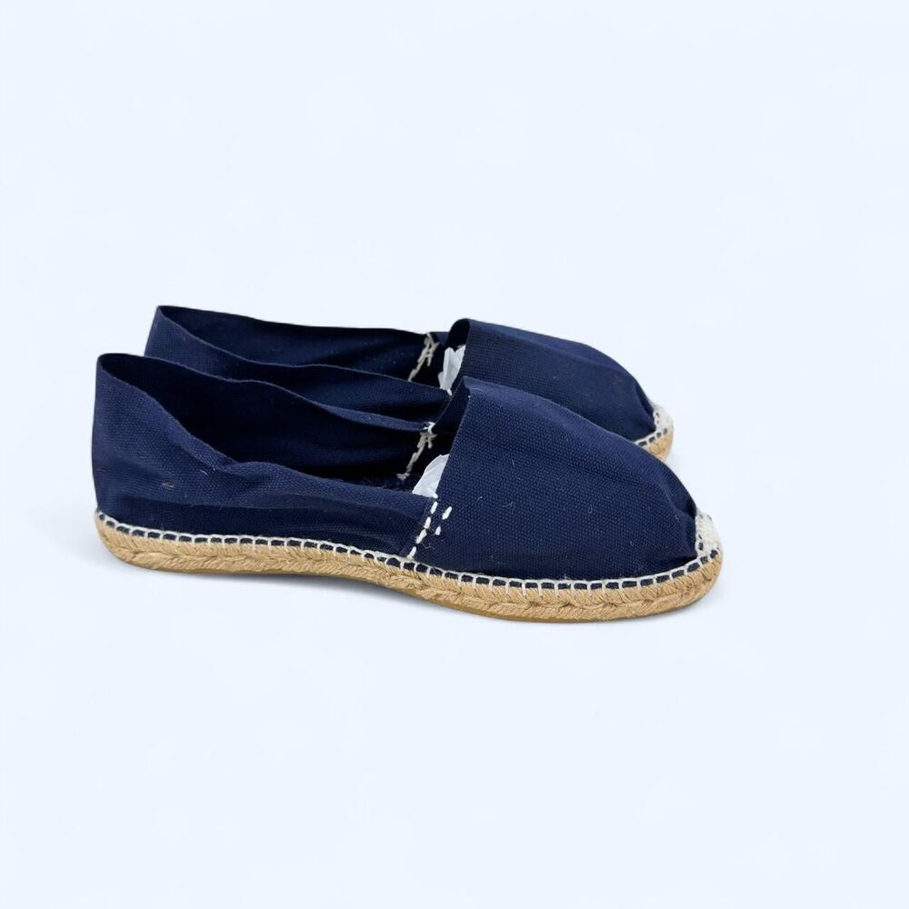 Cousu Main Navy Blue Canvas Contrast Stitch Dali Espadrilles NWOT Size 10